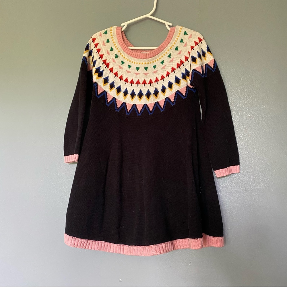Hanna Andersson Nordic Printed Black Sweater Dress 5T 100cm Black with pink